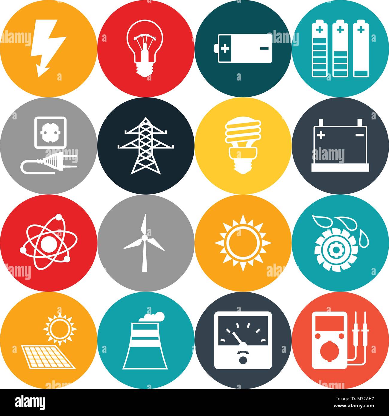 Set of industry power icons in flat design style Stock Vector
