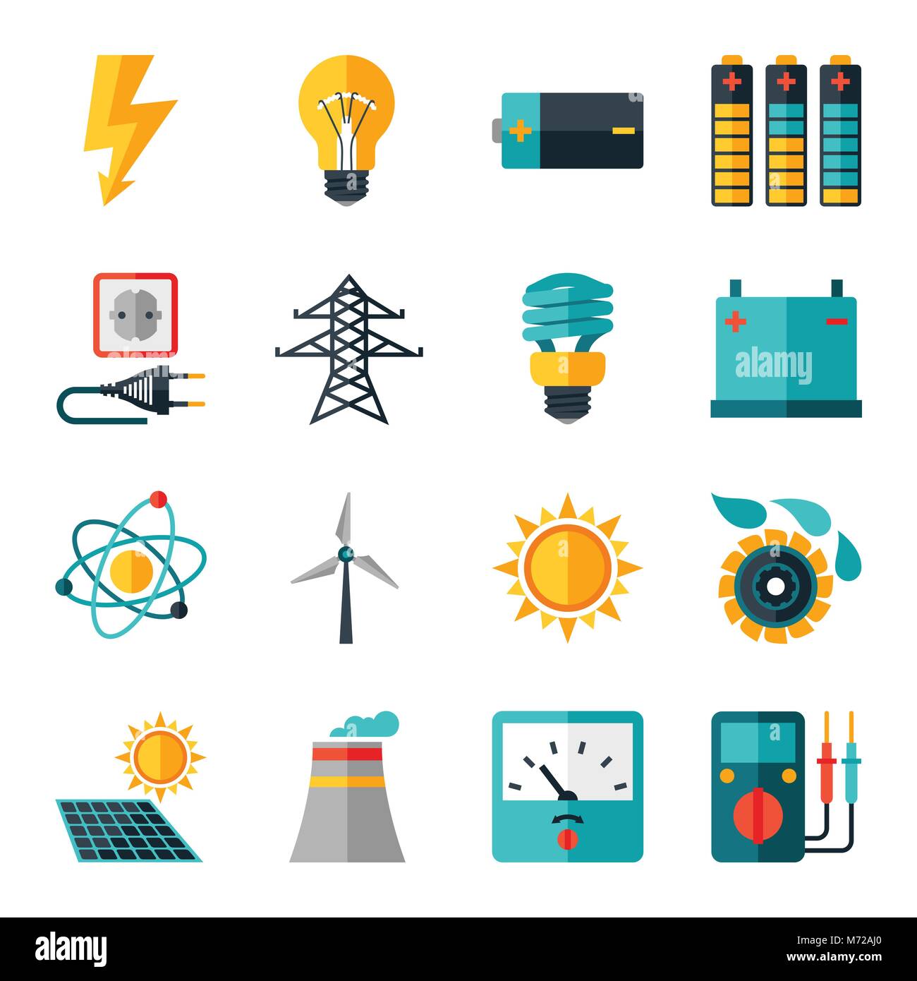 Set of industry power icons in flat design style Stock Vector