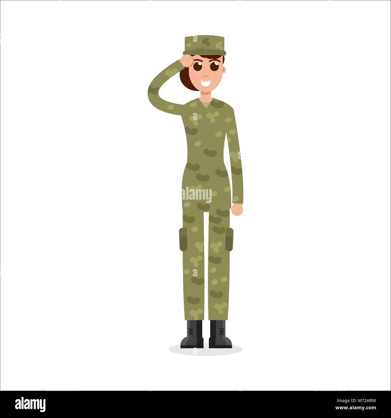 Woman US Army soldiers  in camouflage.  Vector illustration. Stock Vector