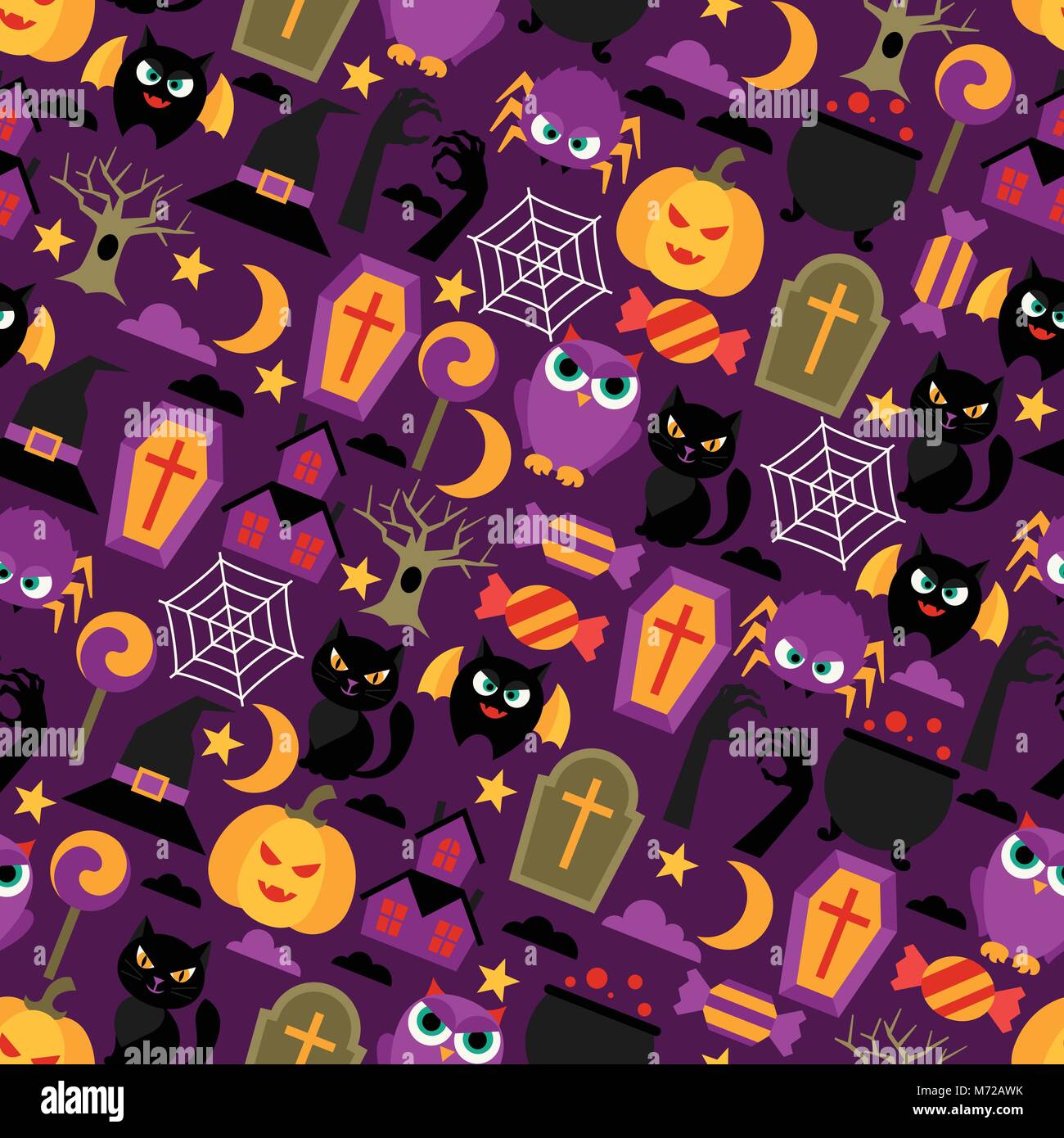 Happy halloween seamless pattern with flat icons Stock Vector Image ...