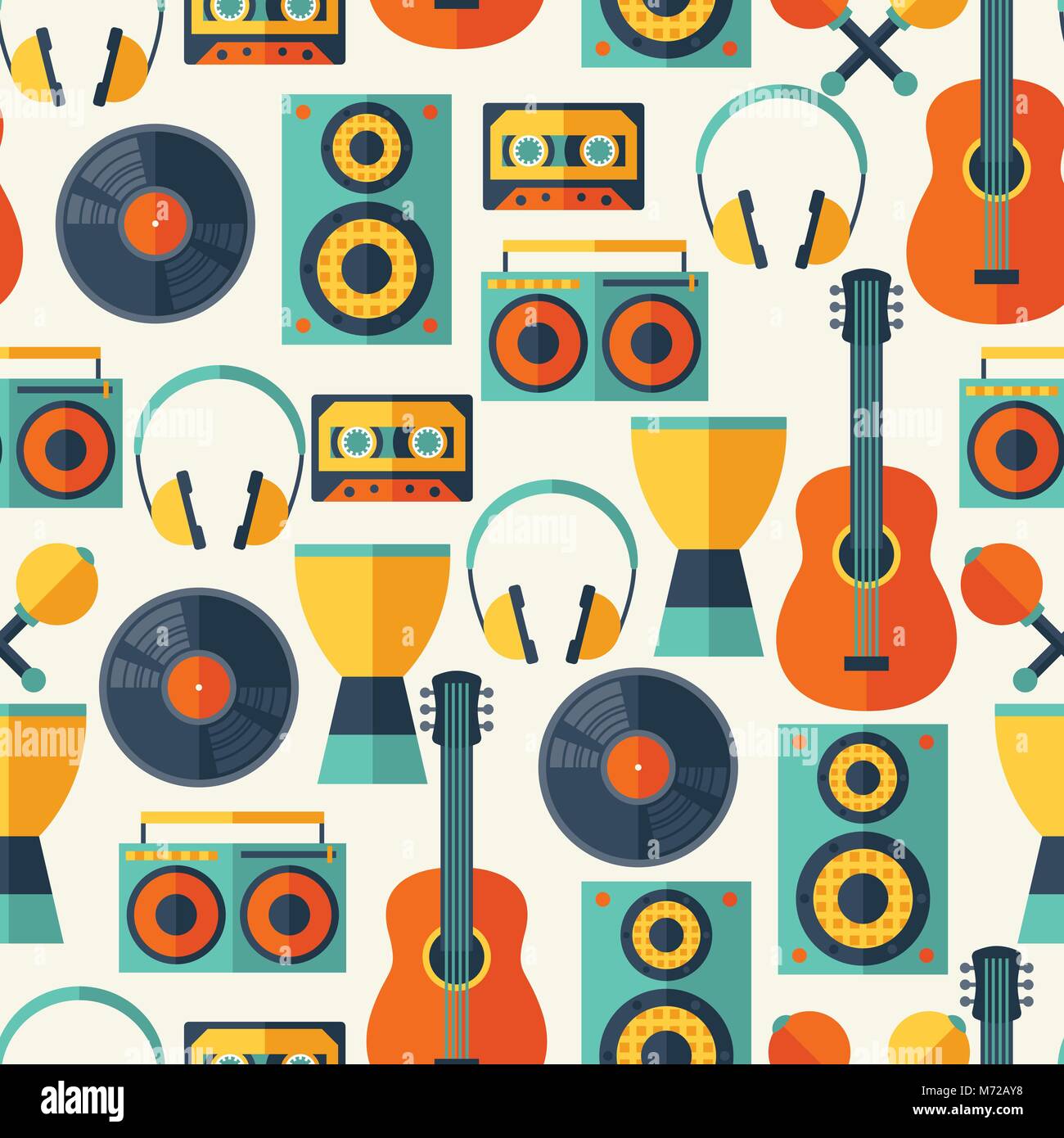 Seamless pattern with musical instruments in flat design style Stock Vector