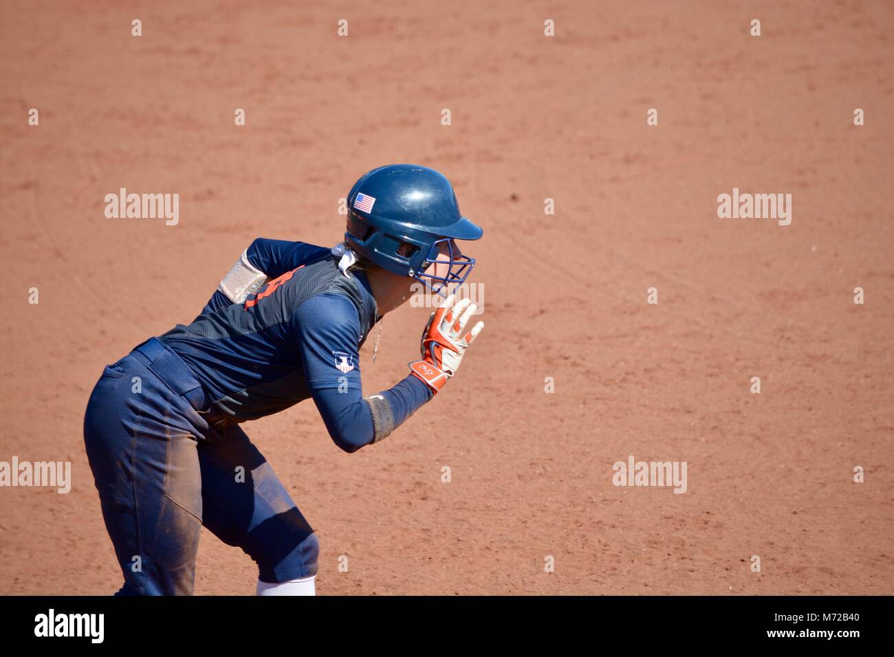 Base runner at a fastpitch softball game in Illinois Stock Photo Alamy