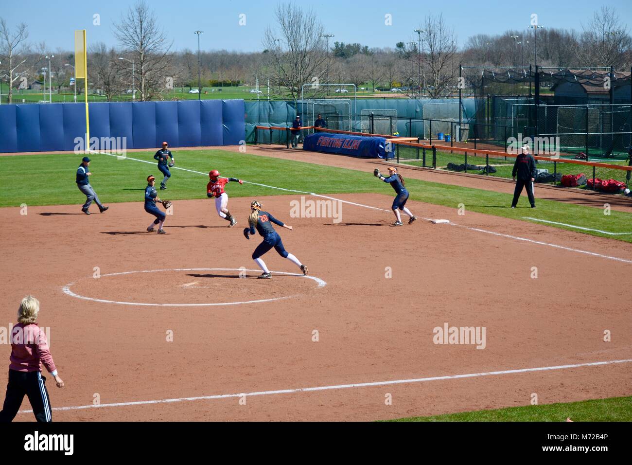 Fastpitch softball game in Illinois Stock Photo