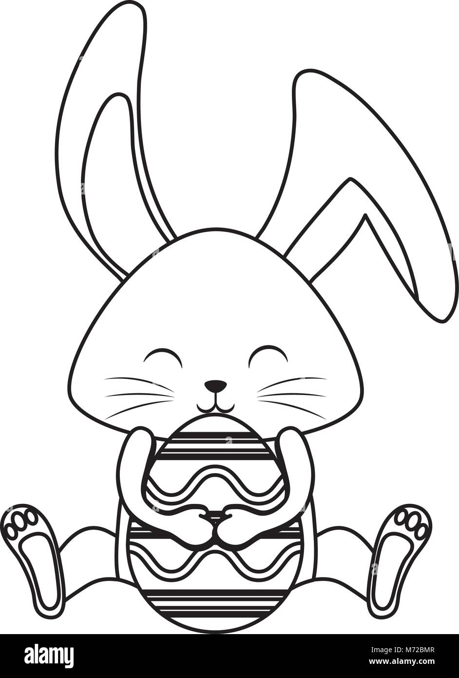 uncolored rabbit hugging easter egg over white background vector ...