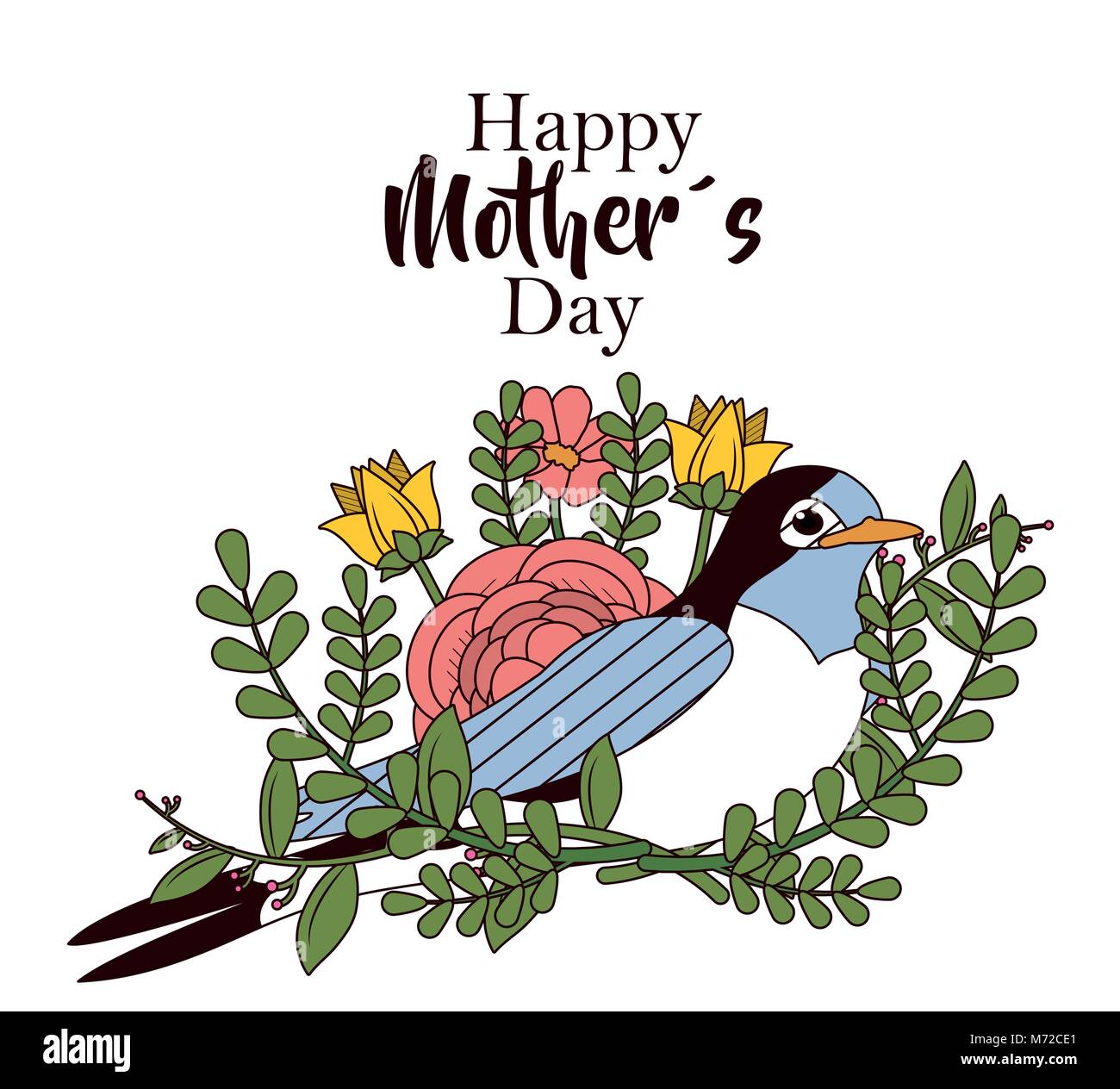 Happy mothers day card with beautiful bird and flowers Stock ...