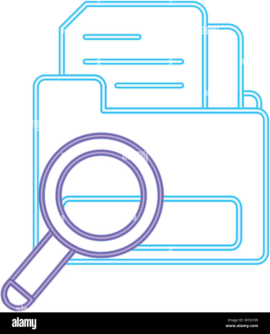neon line document inside folder file with magnifying glass Stock ...