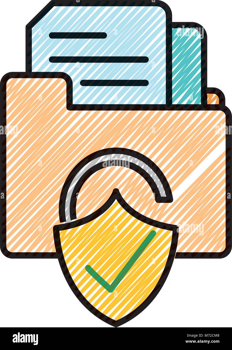grated file folder with document and padlock security Stock Vector ...