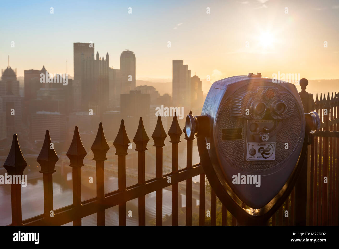 A tower viewer overlooking Pittsburgh downtown skyline in Pittsburgh, Pennsylvania, USA. Stock Photo