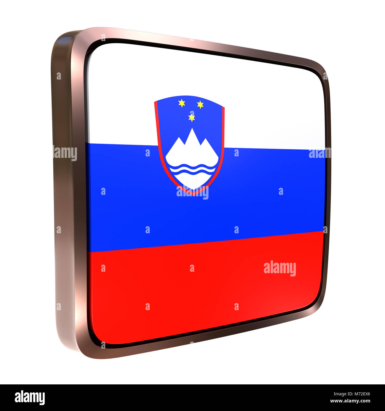 3d rendering of a Slovenia flag icon with a metallic frame. Isolated on ...