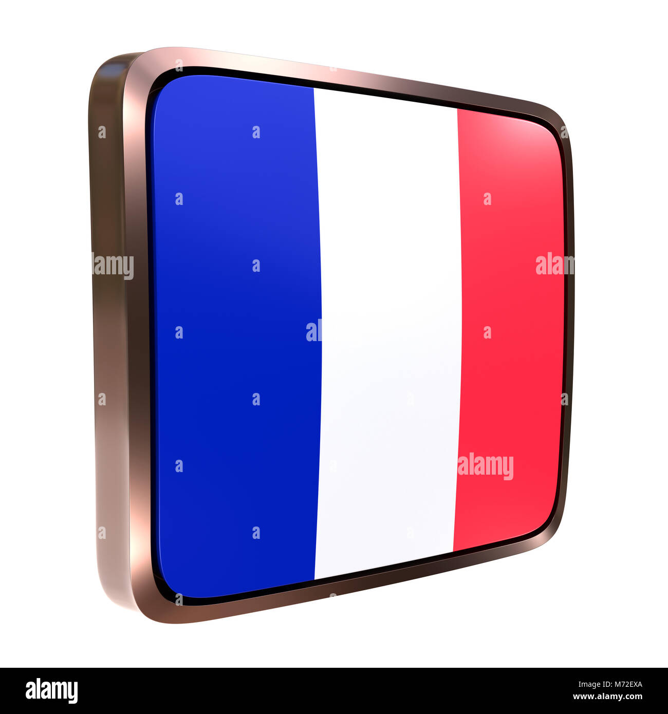 3d rendering of a France flag icon with a metallic frame. Isolated on ...