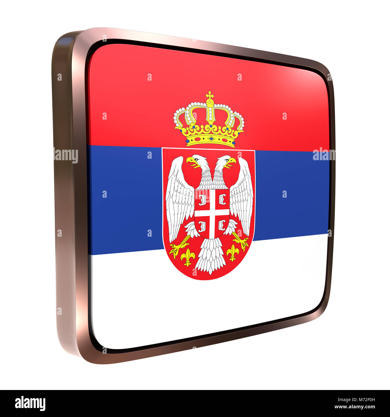 3d rendering of a Serbia flag icon with a metallic frame. Isolated on white background. Stock Photo