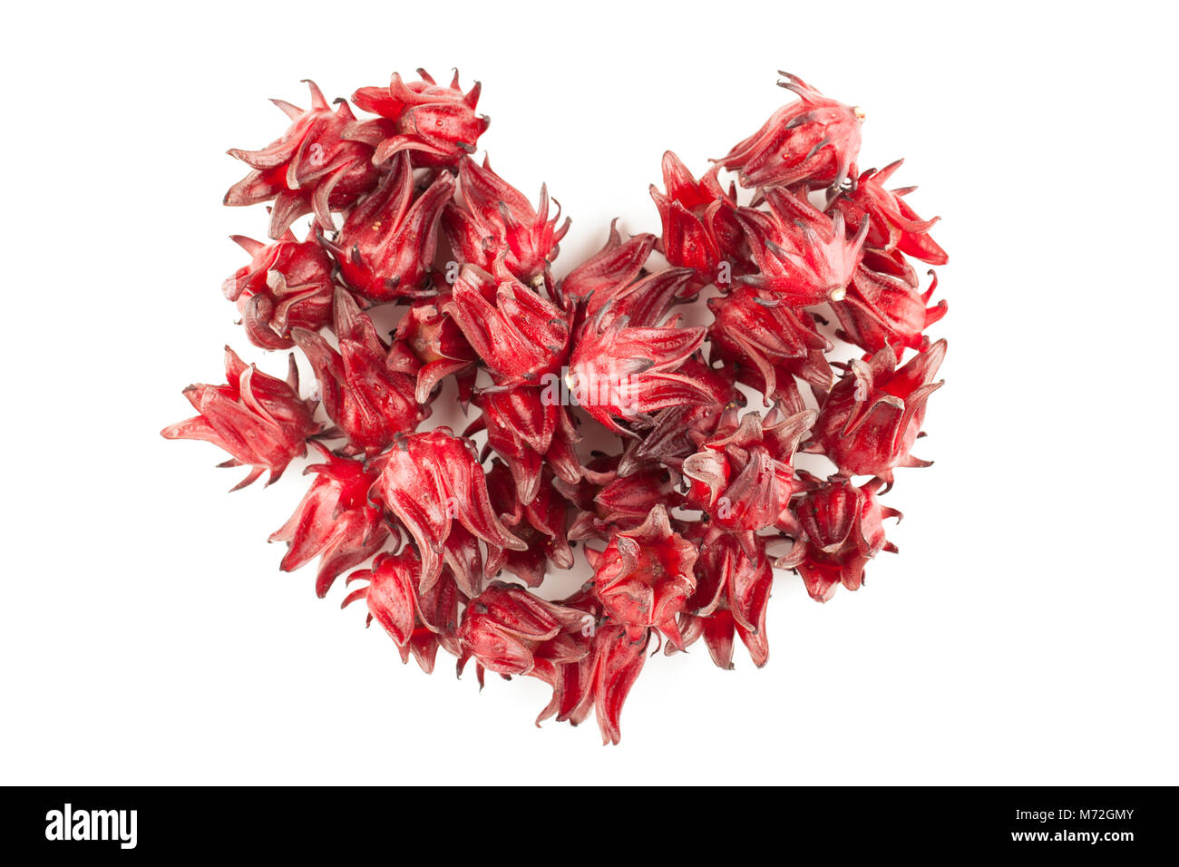 red roselle like a heart shape isolated on white background Stock Photo