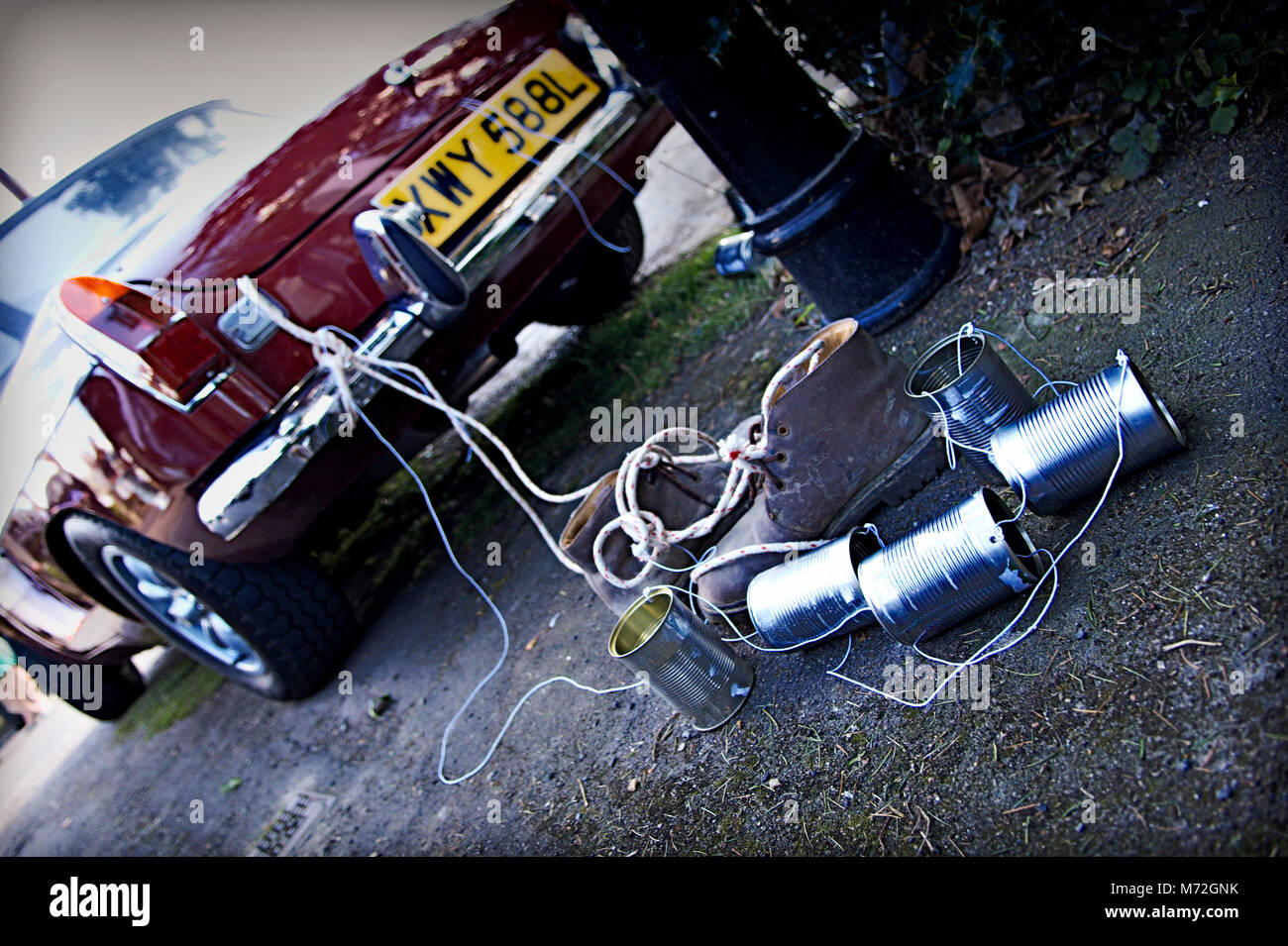MG Wedding Car with Tin Cans tied On Stock Photo Alamy