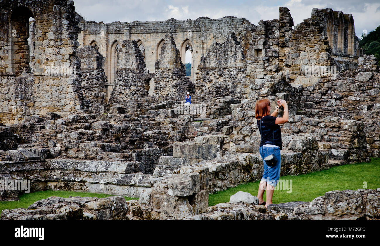 Rievaulx Abbey the first Cistercian monastery in the north of England, now the remains are a tourist attraction and part of English Heritage. Stock Photo