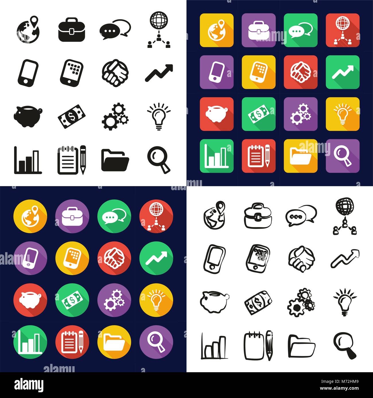 Manager All in One Icons Black & White Color Flat Design Freehand Set Stock Vector