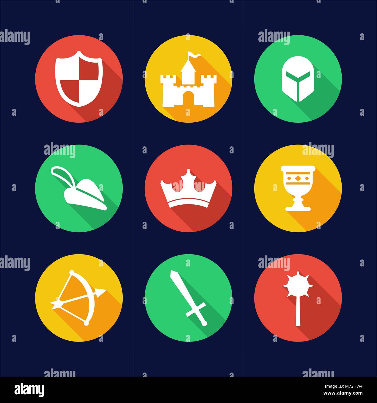 Medieval Icons Flat Design Circle Stock Vector