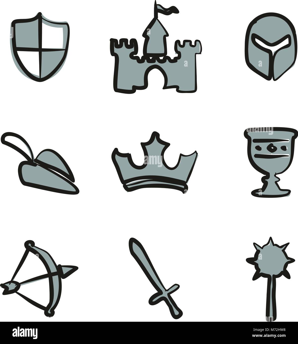 Medieval Icons Freehand 2 Color Stock Vector