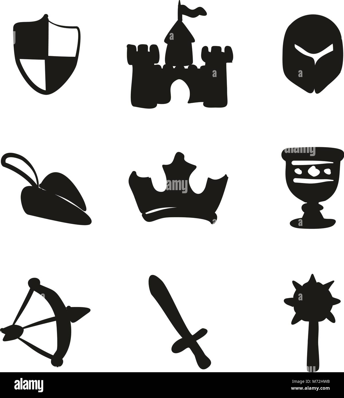 Medieval Icons Freehand Fill Stock Vector