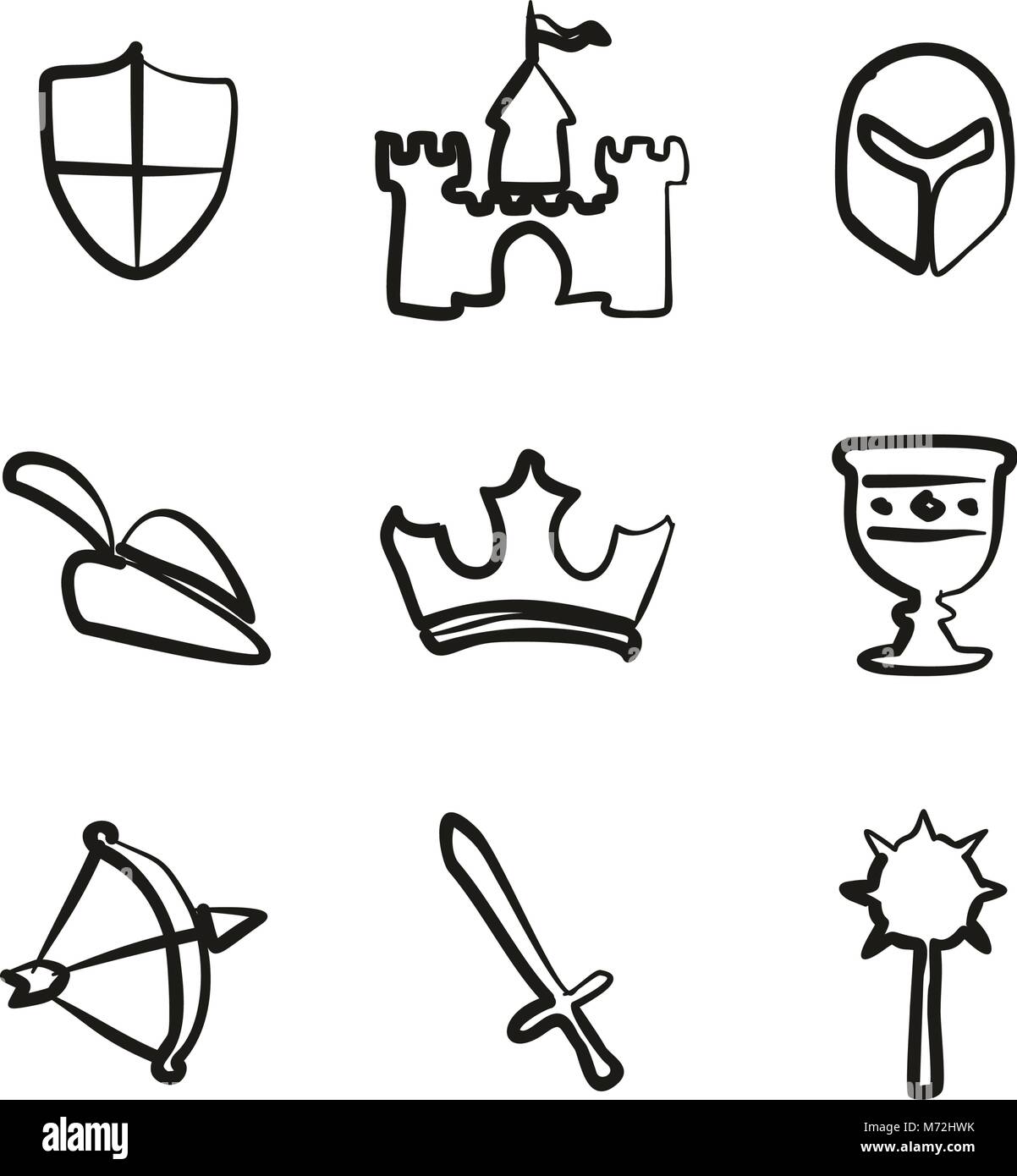 Medieval Icons Freehand Stock Vector