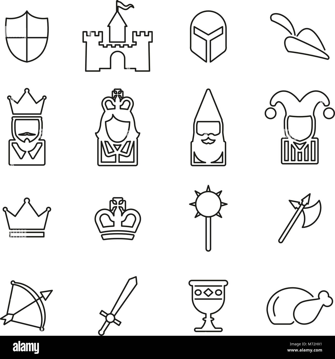 Medieval Time & Culture Icons Thin Line Vector Illustration Set Stock Vector