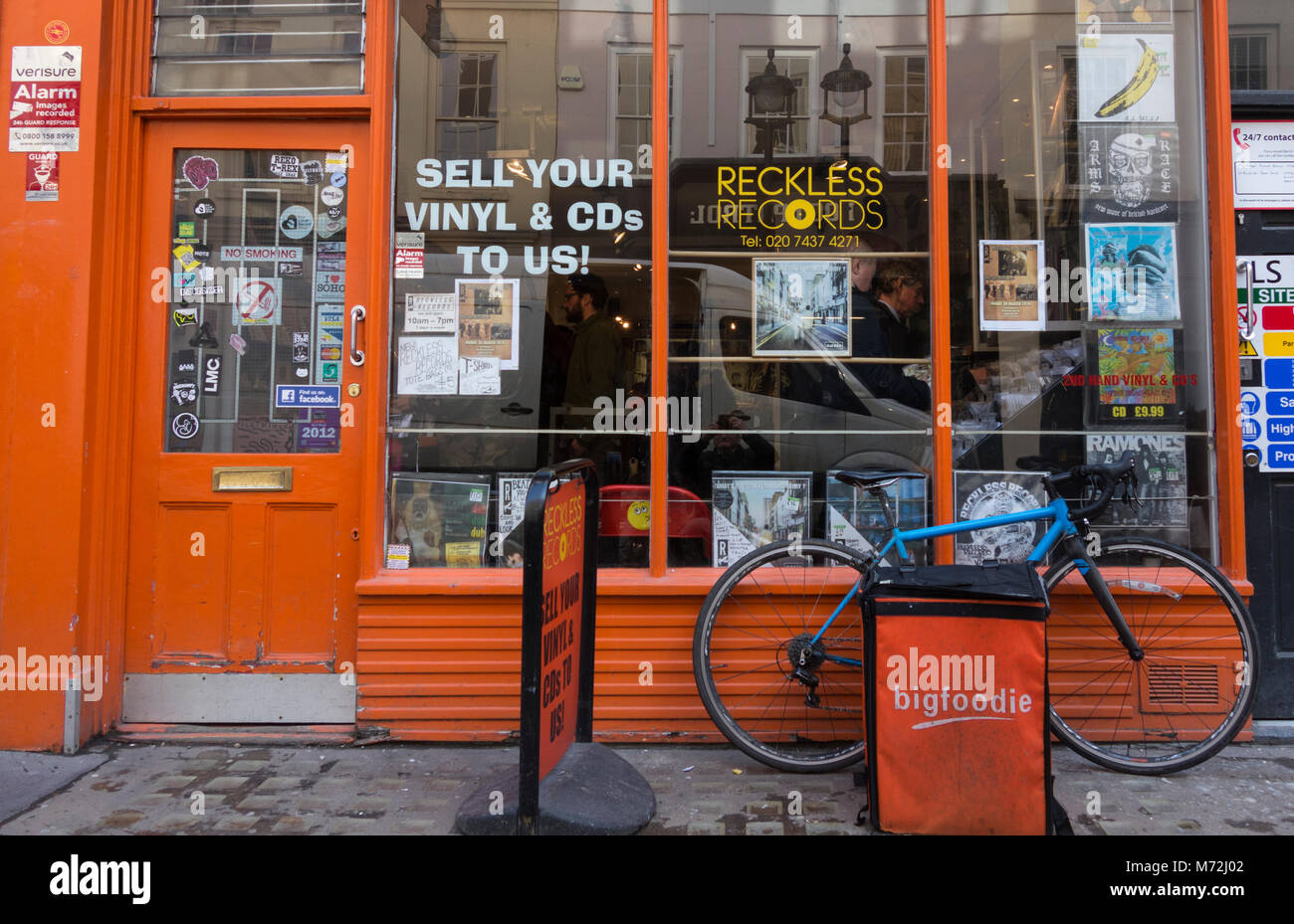 Reckless Records shop front, Berwick Street, Soho, London W1, UK Stock Photo