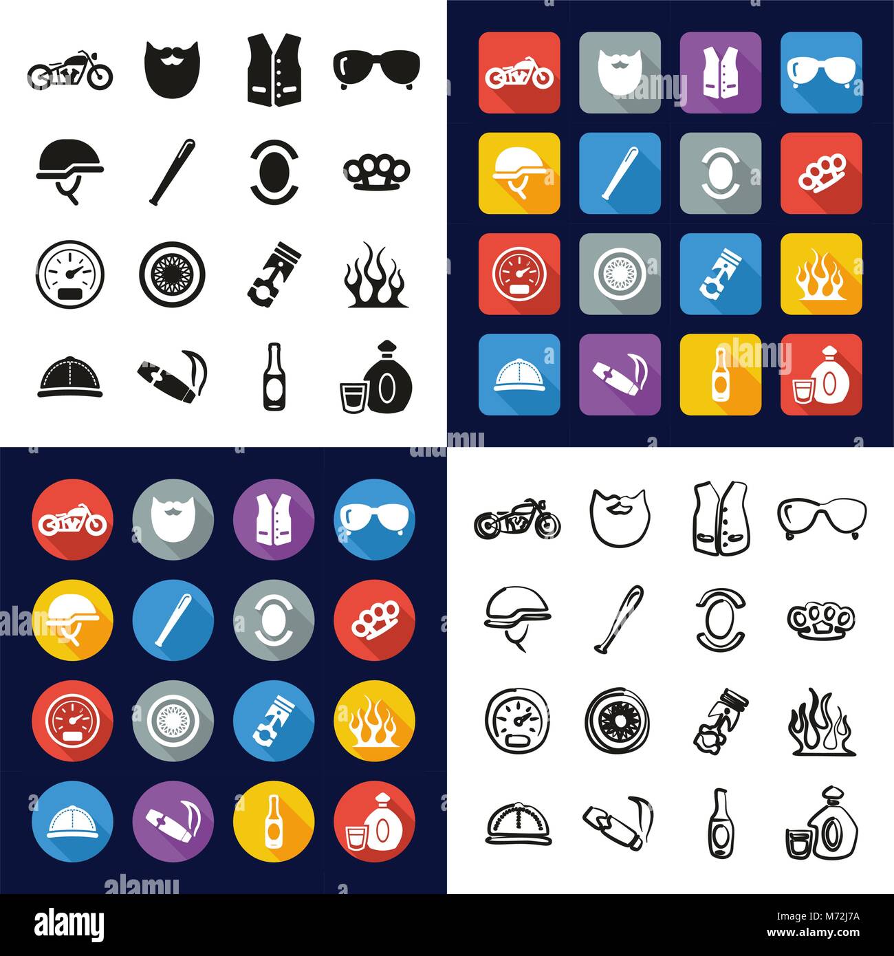 Motorcycle Club All in One Icons Black & White Color Flat Design ...