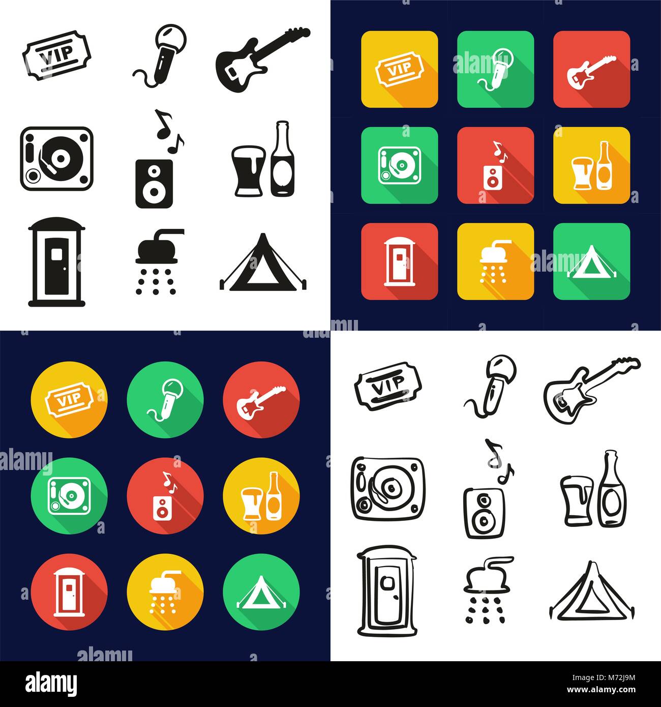 Music Festival All in One Icons Black & White Color Flat Design ...