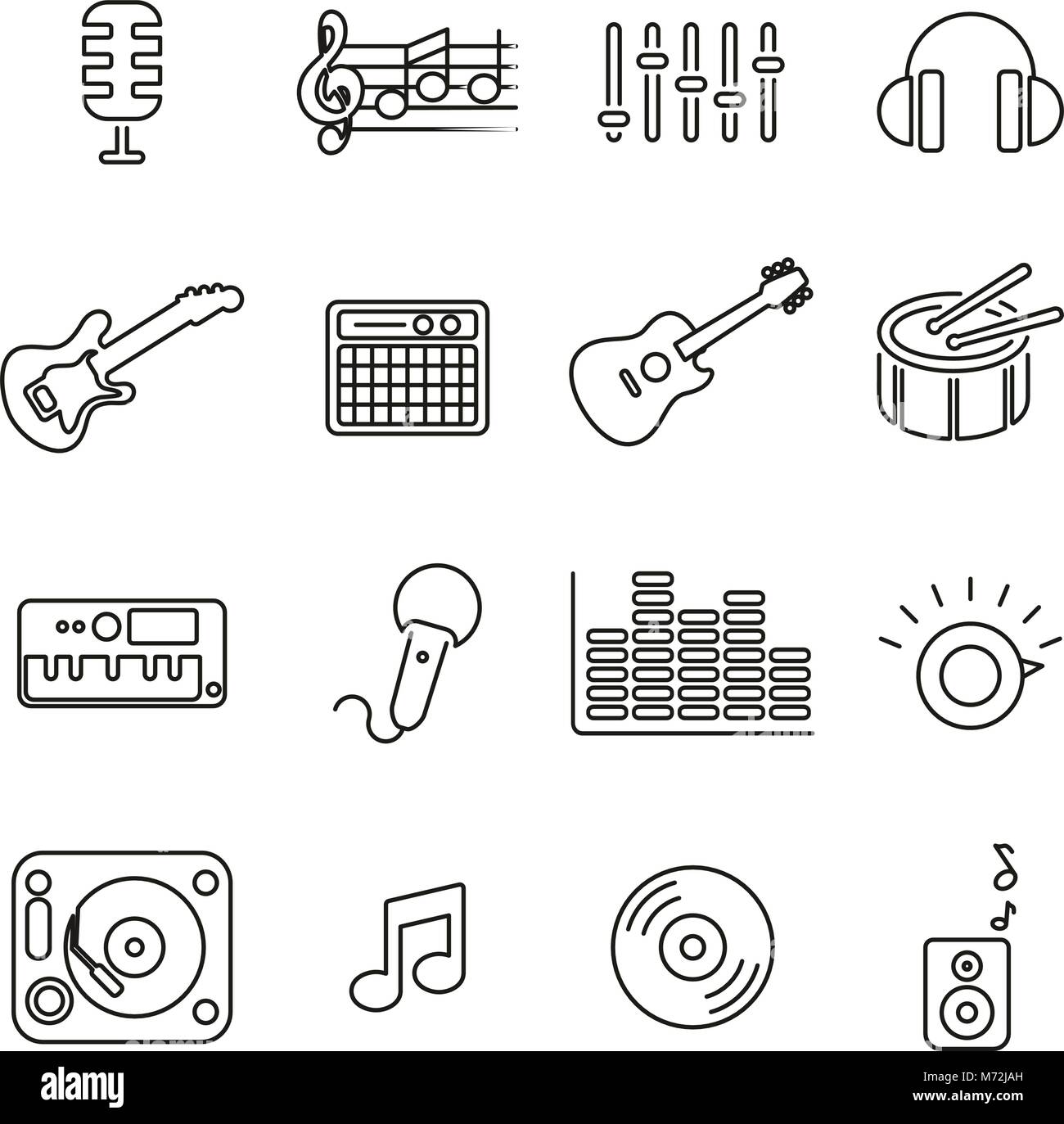Music Studio Equipment Icons Thin Line Vector Illustration Set Stock ...