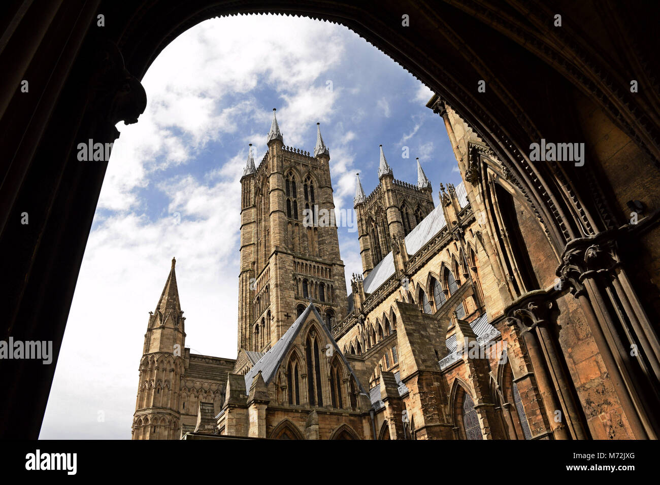 Lincoln Cathedral West Towers from an Archway in the South Transept Stock Photo