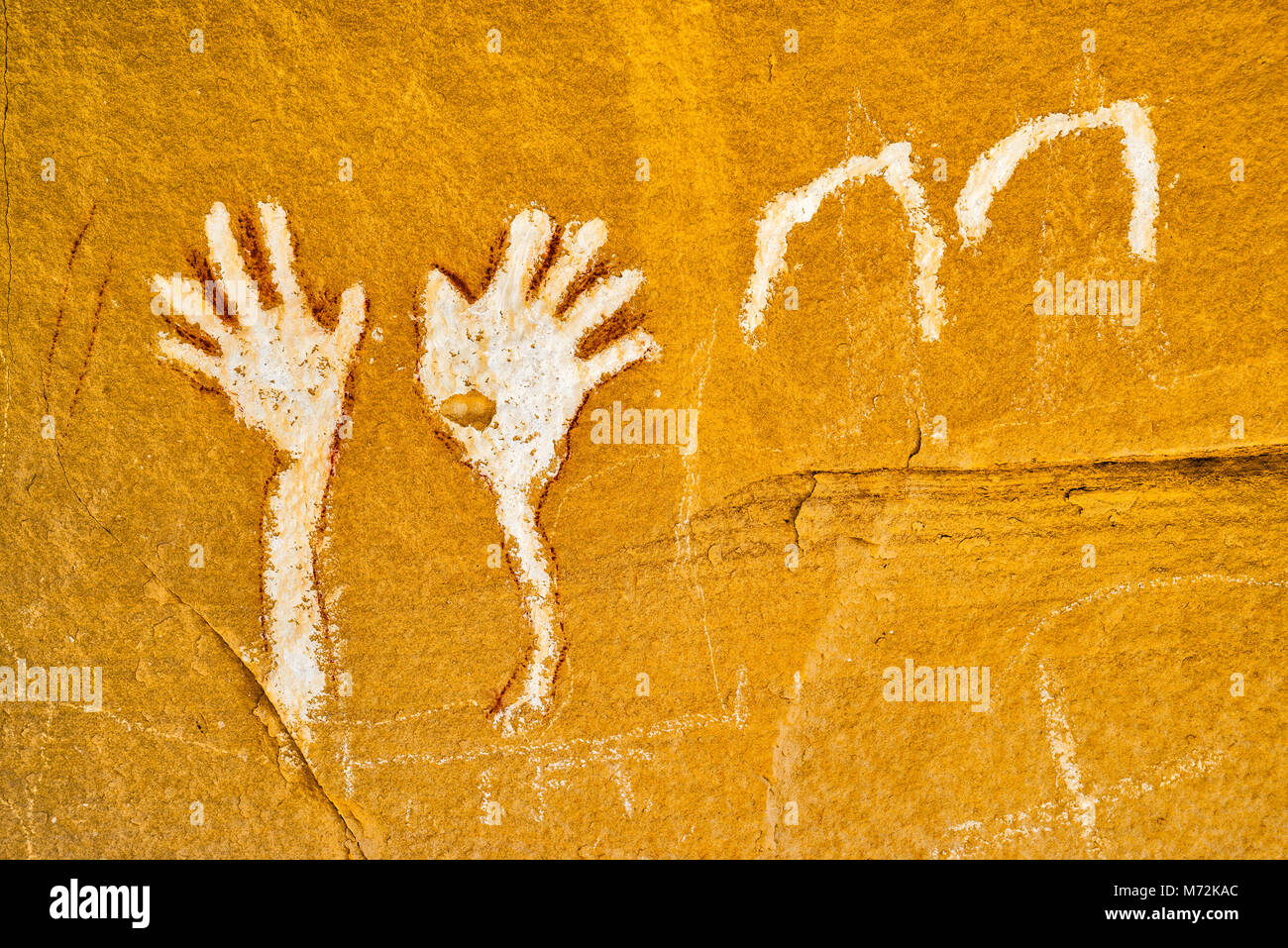 Waving Hands Site pictographs art panel, Canyon Pintado Historic District, near Rangely, Colorado, USA Stock Photo