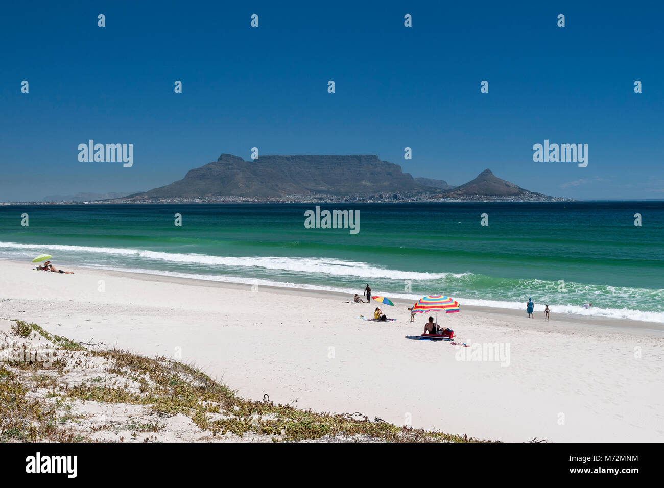 Table Mountain seen from Blouberg beach in Cape Town. Stock Photo