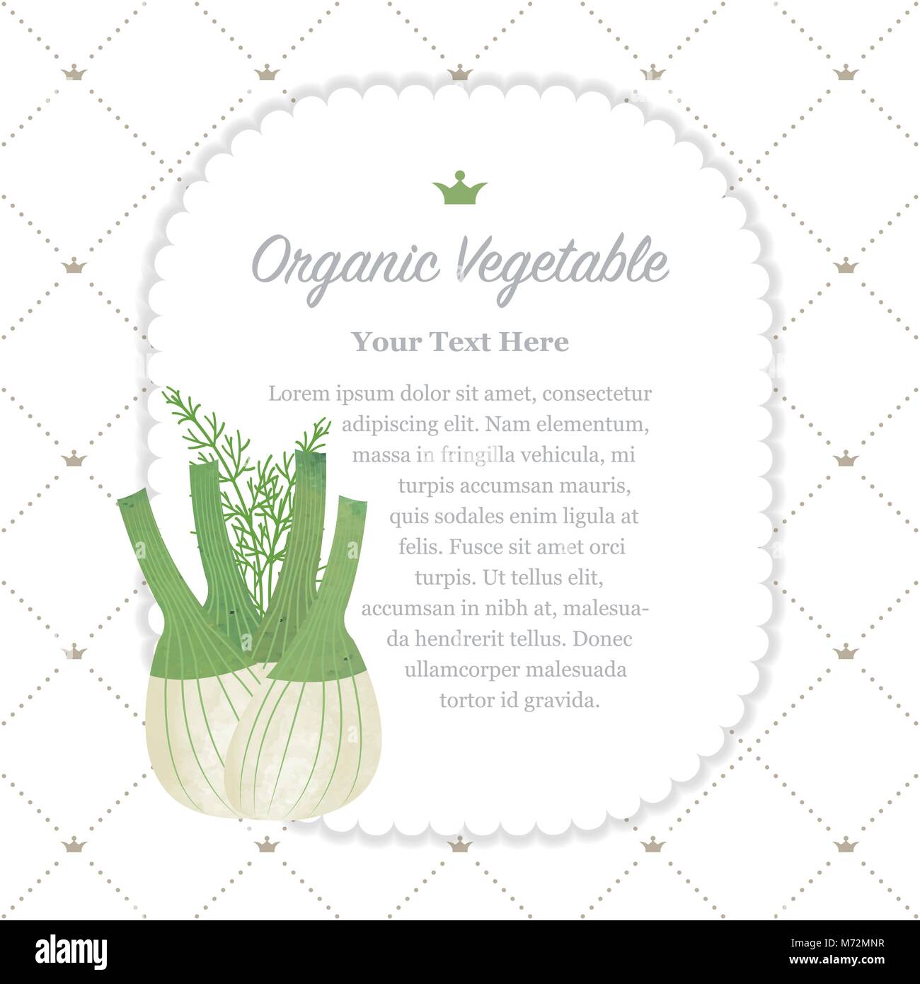 Colorful watercolor texture nature organic vegetable memo frame fennel bulb Stock Vector