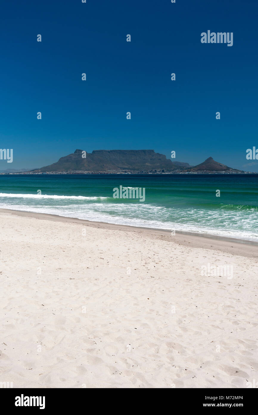 Table Mountain seen from Blouberg beach in Cape Town. Stock Photo
