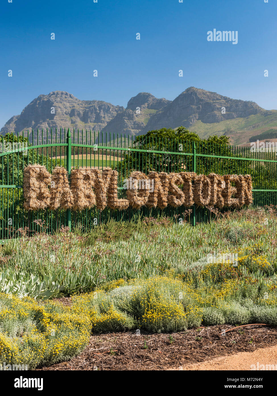 Decorative entrance to Babylonstoren Gardens near Paarl in the Western Cape Province, South Africa. Stock Photo