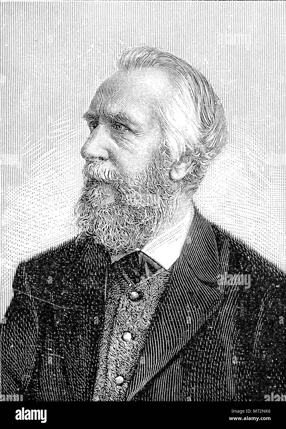 Vintage engraved portrait of Ernst Haeckel, German naturalist and artist, famous for his multicolor illustrations of animals and sea creatures Stock Photo