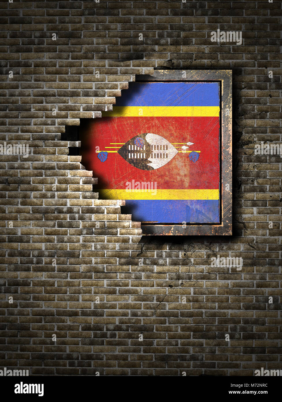 3d rendering of a Kingdom of Swaziland flag over a rusty metallic plate ...