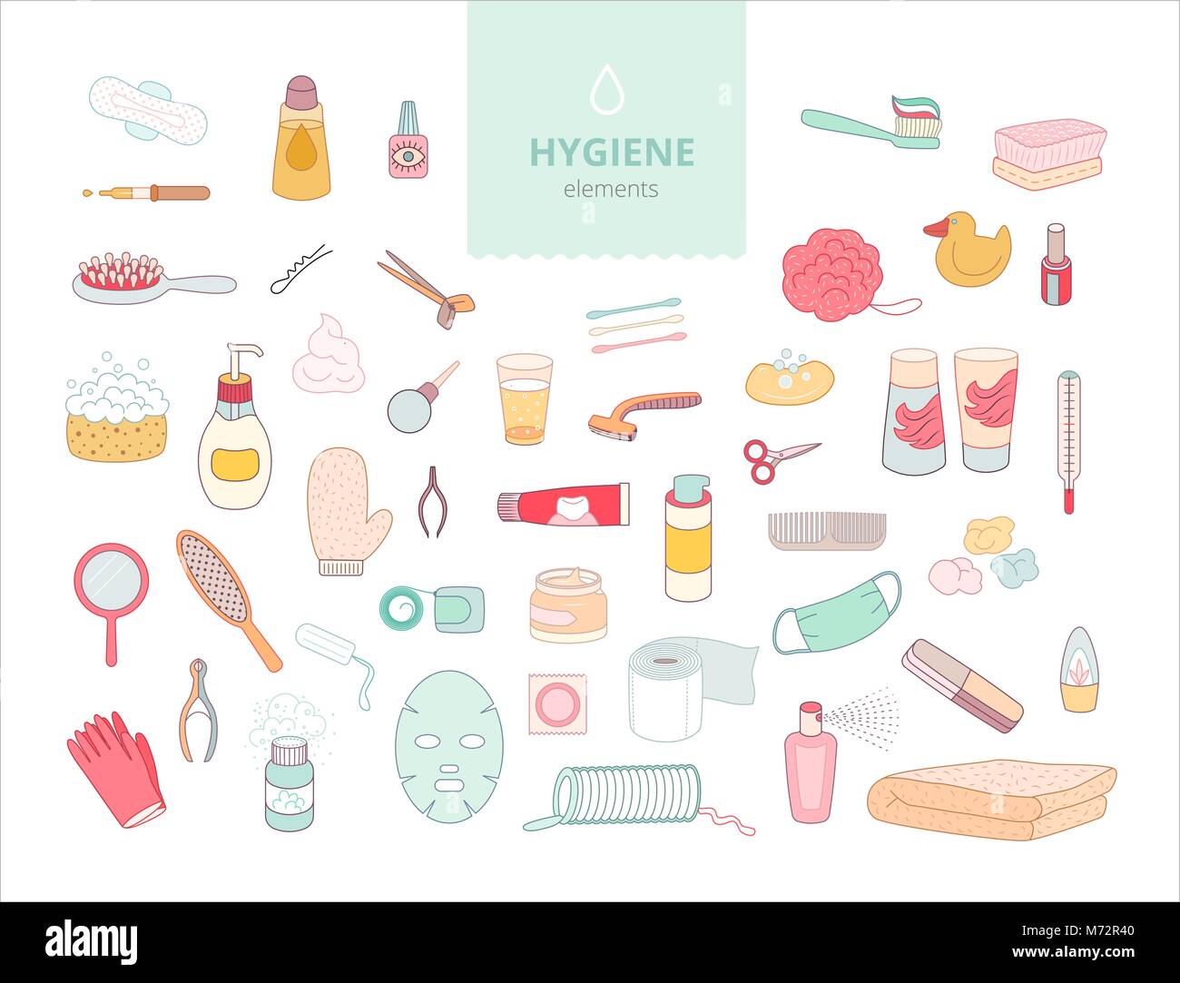 The Set Of Hygiene Elements On White Background Flat Cartoon