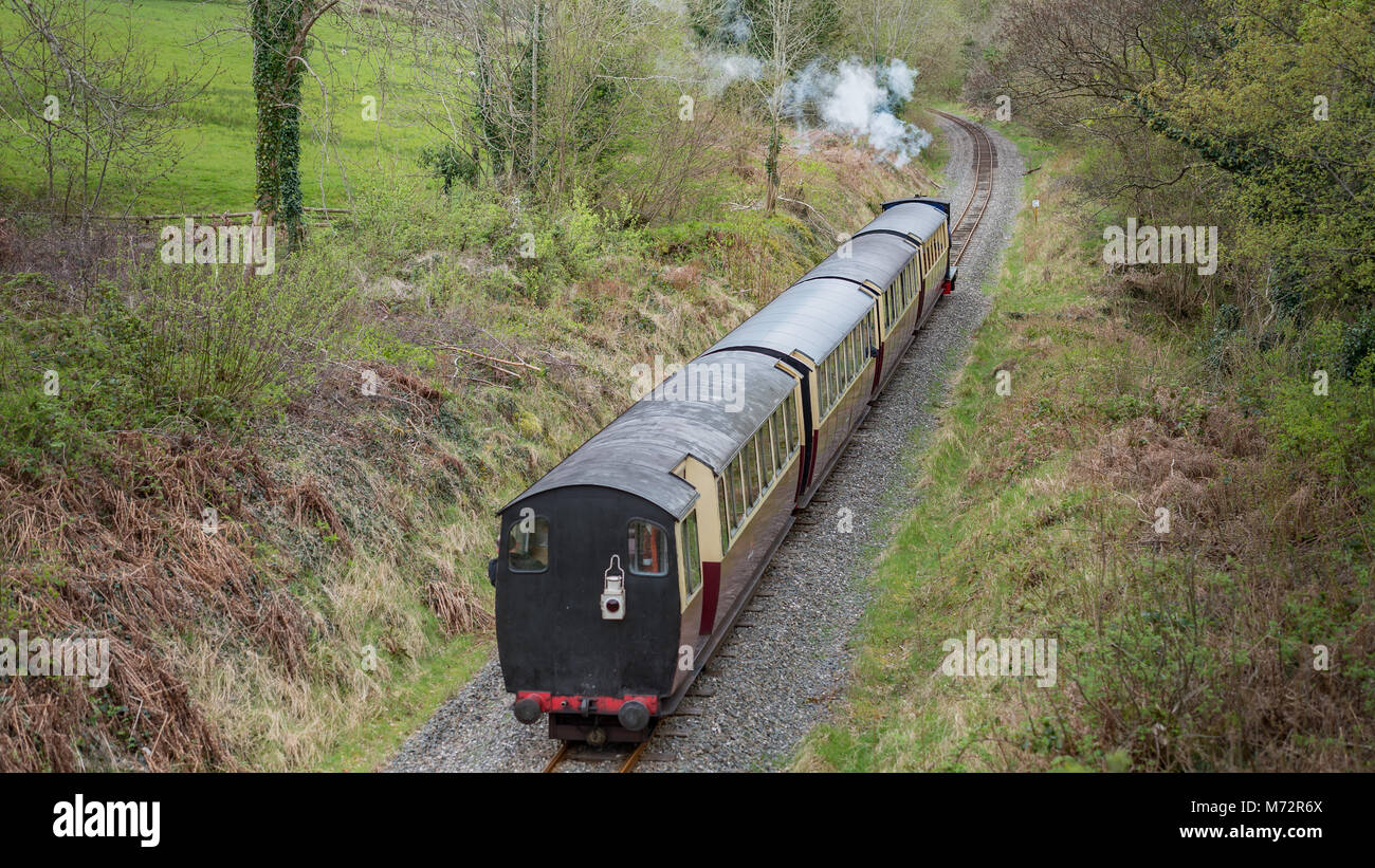 Llangower Steam Train driving away from Camera, Lake Bala Wales Stock