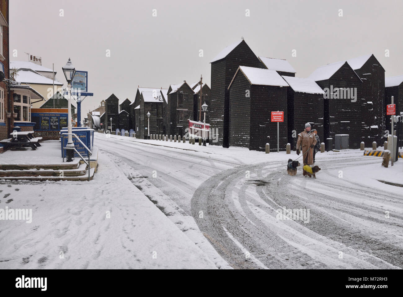 Snow scene, Hastings old town, East Sussex, England, UK Stock Photo Alamy