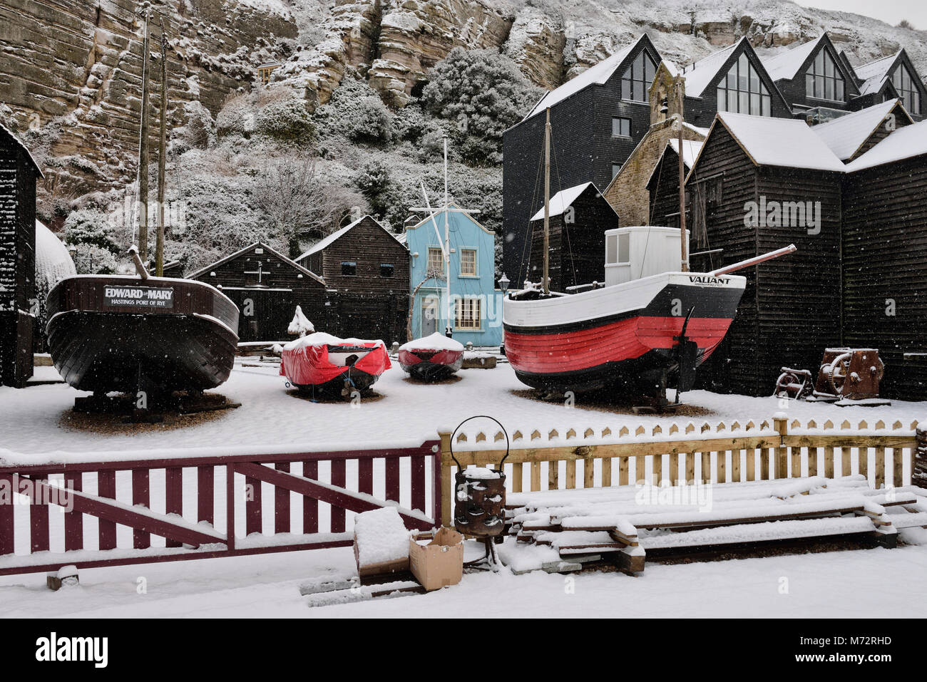 Snow scene, Hastings old town, East Sussex, England, UK Stock Photo Alamy