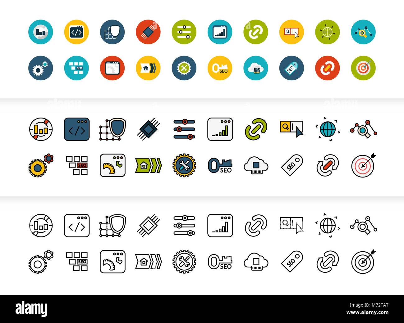 Black and color outline icons, thin stroke line style design Stock Vector