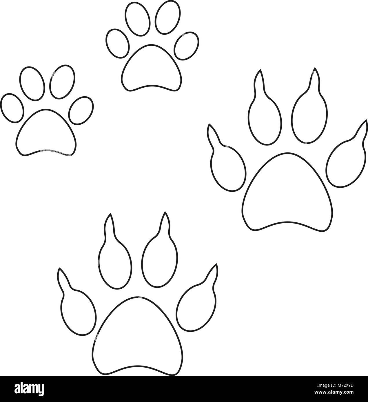 Line art cat dog paw footprint icon set poster. Black and white vector illustration for gift card, flyer, certificate or banner, icon, logo, patch, st Stock Vector