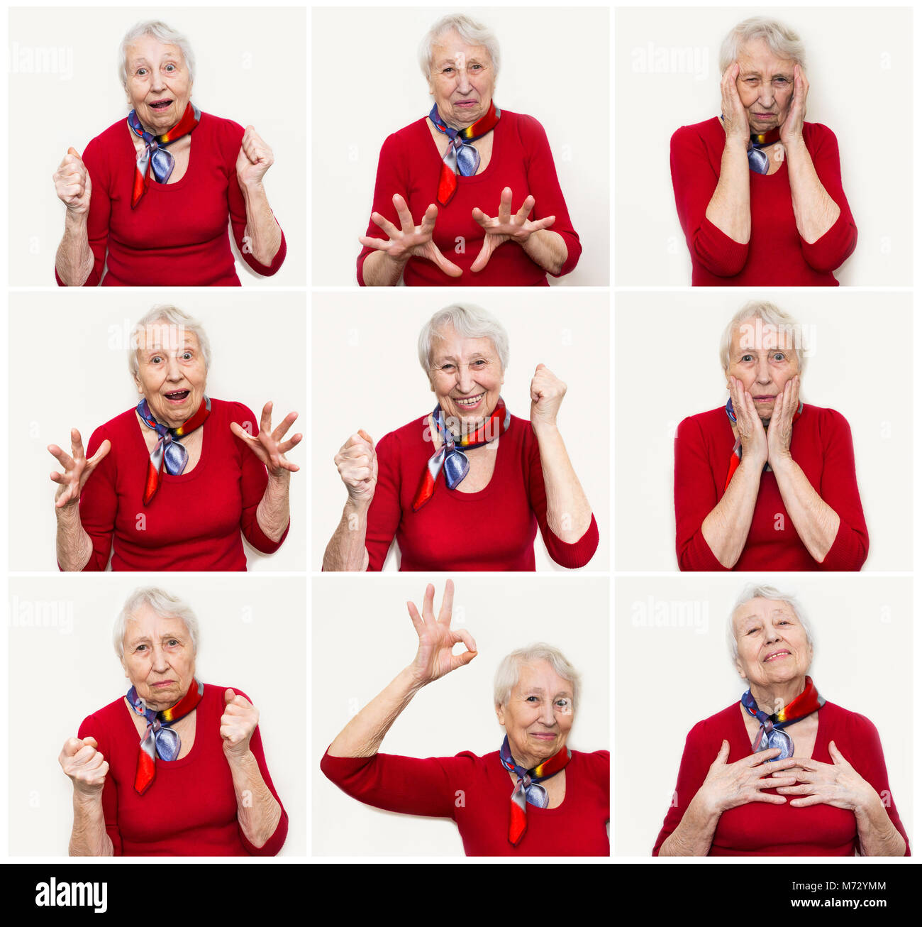 The collage from different emotions of senior woman Stock Photo - Alamy