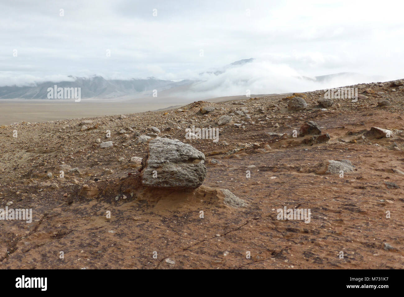wind abraided pumice . Winds through Katmai Pass are notoriously strong as this wind-scoured pumice indicated. The strongest of the prevailing winds travel from south to north which is right to left in the photo. Stock Photo