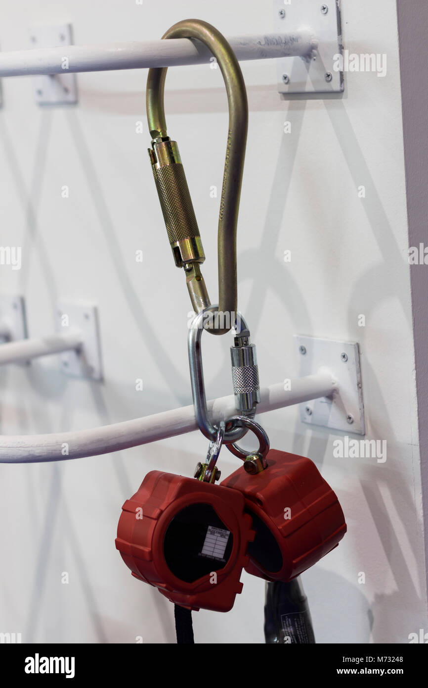 Carabiner for Climbing harness ;Quick Release ; Close up Stock Photo