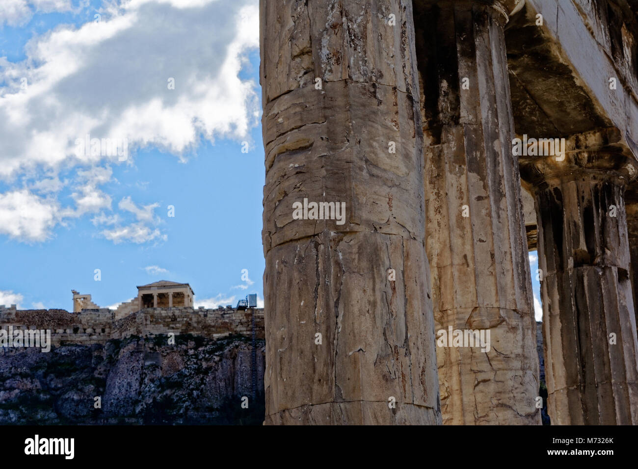 A view of Acropolis from the Roamn Agora Stock Photo
