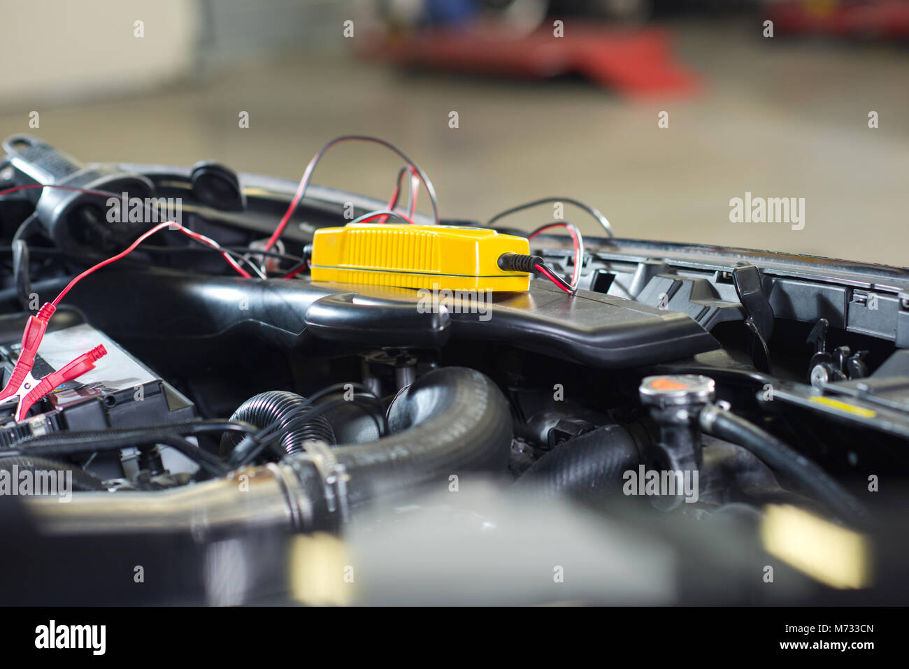 measuring voltage of a car battery Stock Photo Alamy