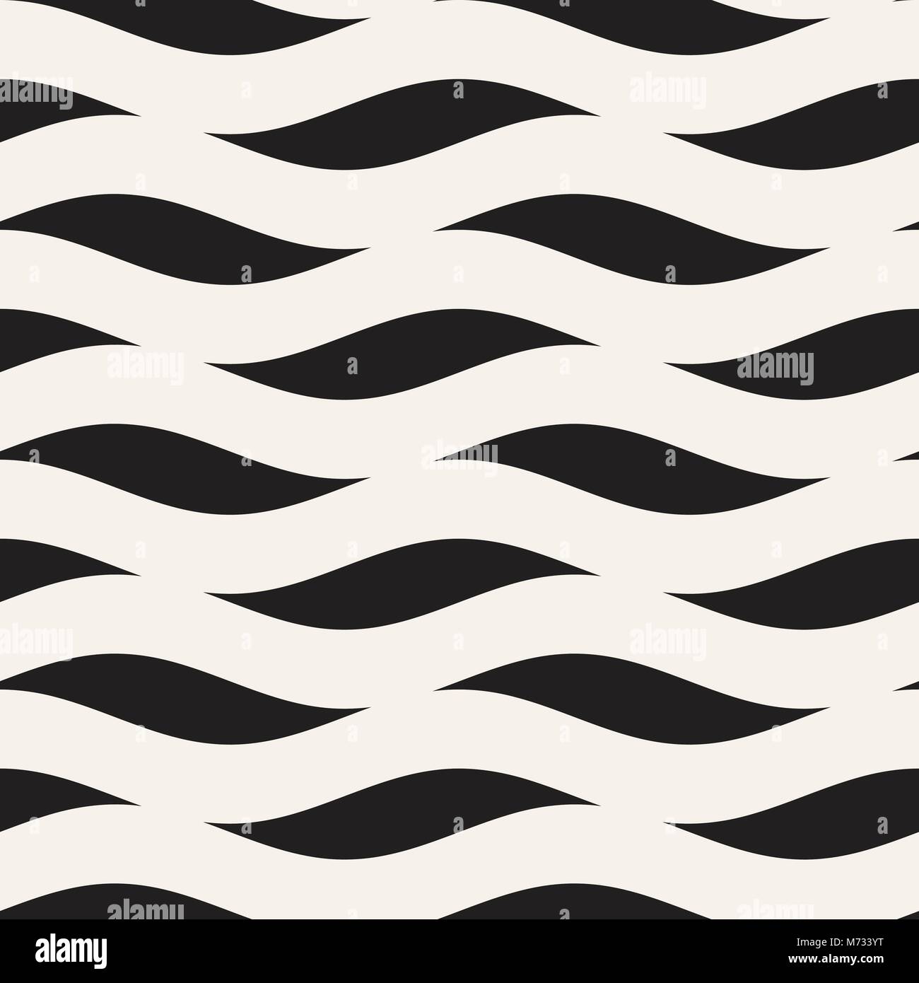 Vector Seamless Black and White Hand Drawn Wavy Lines Pattern Stock ...