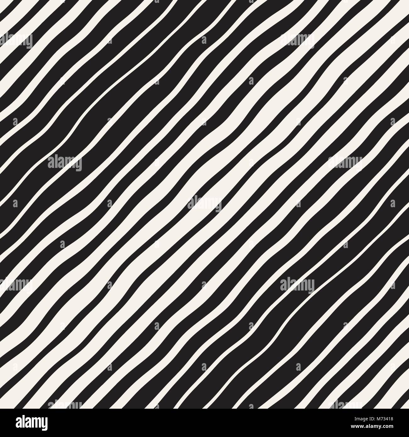 Vector seamless black and white hand drawn diagonal wavy lines pattern ...