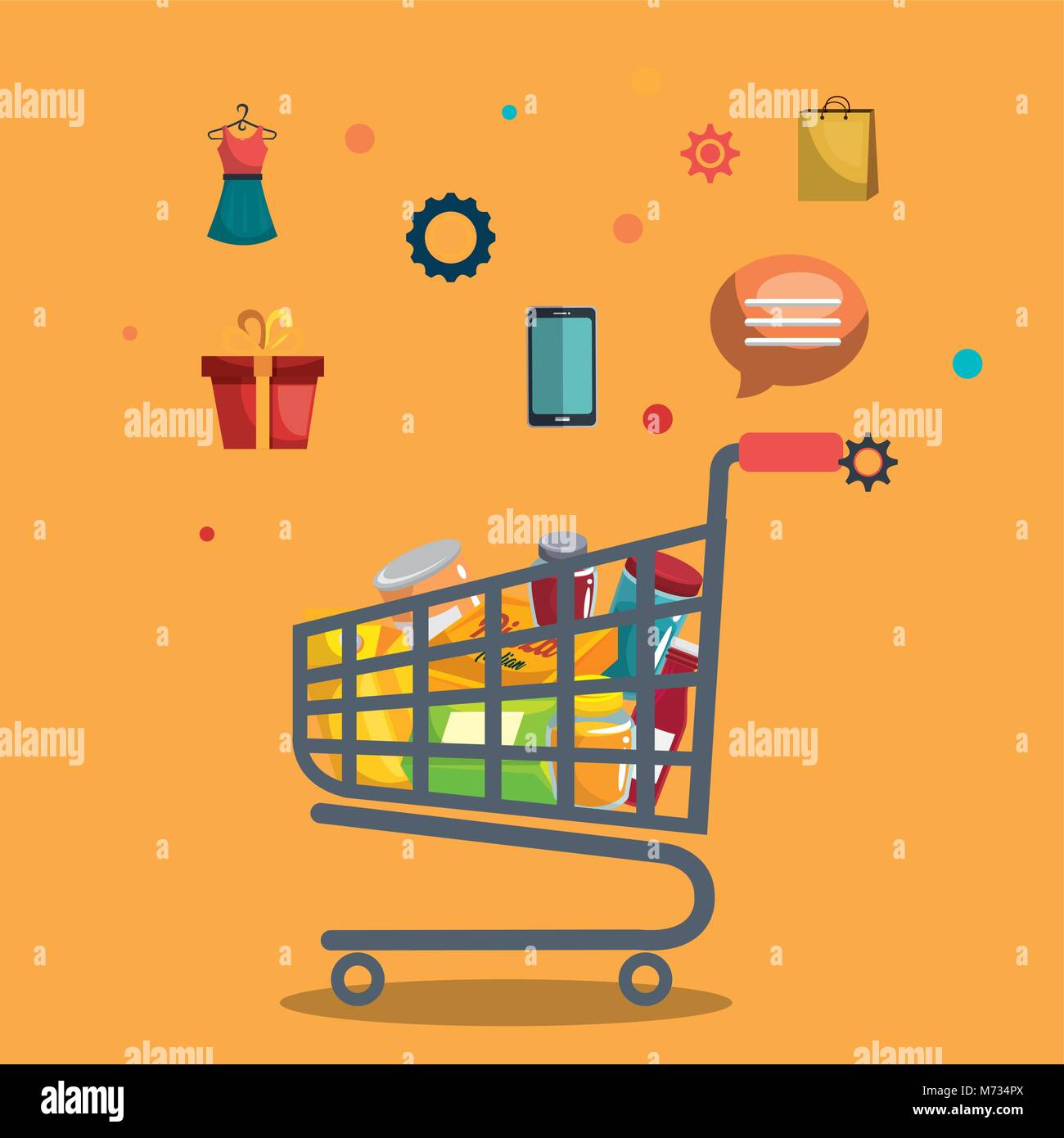 shopping cart with marketing set icons vector illustration design Stock ...